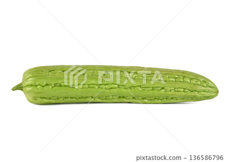Closeup of fresh bitter melon,gourd, isolated on white background 136586796