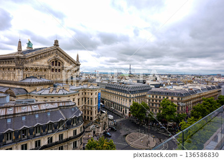 Paris view with Palais Garnier and Eiffel Tower 136586830