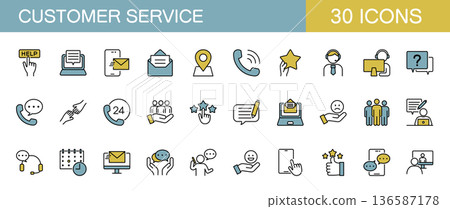 Customer service and customer center line icon set color 136587178