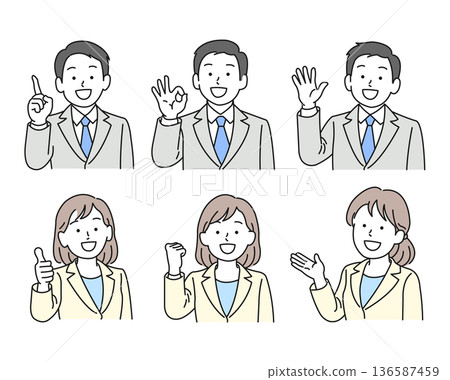 Facial expression set of young men and women in suits 136587459