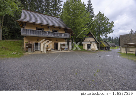 Traditional Slovak village architecture at Orava open air museum Traditional Slovak village architecture at Orava open air museum 136587539