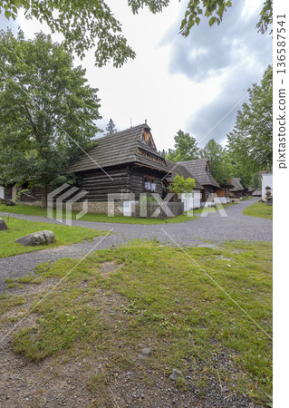 Traditional Slovak wooden village houses in Zuberec Traditional Slovak wooden village houses in Zuberec 136587541