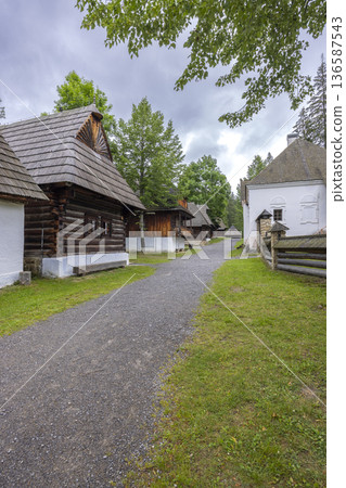 Traditional wooden houses in Orava Village Museum, Zuberec Traditional wooden houses in Orava Village Museum, Zuberec 136587543