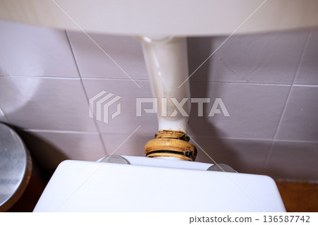 Corroded Sink Drain Pipe Connection with Rust Build-up Corroded Sink Drain Pipe Connection with Rust Build-up 136587742