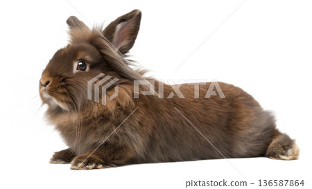 Cute sitting chocolate lionhead bunny rabbit Cute sitting chocolate lionhead bunny rabbit 136587864