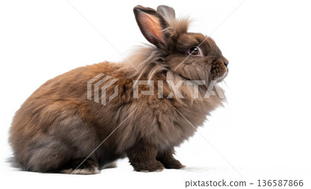 Cute sitting chocolate lionhead bunny rabbit Cute sitting chocolate lionhead bunny rabbit 136587866