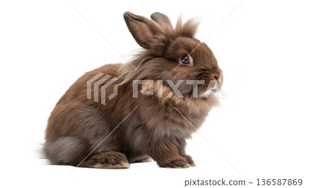 Cute sitting chocolate lionhead bunny rabbit Cute sitting chocolate lionhead bunny rabbit 136587869