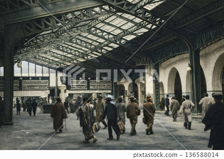 Old photo from 1932 at Ueno Station in Tokyo (black and white photo colorized using AI) Old photo from 1932 at Ueno Station in Tokyo (black and white photo colorized using AI) 136588014