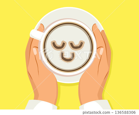 Happy Coffee Mug with Smiley Chocolate Face Happy Coffee Mug with Smiley Chocolate Face 136588306