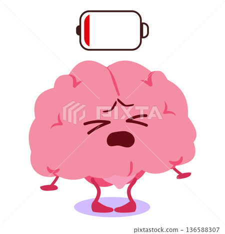 Overwhelmed Brain with Low Energy Battery Overwhelmed Brain with Low Energy Battery 136588307
