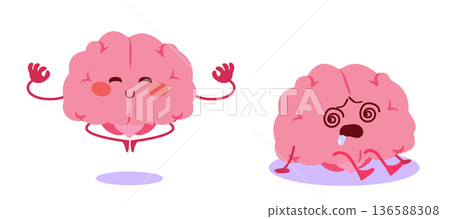 Meditating Brain Versus Overwhelmed Brain Meditating Brain Versus Overwhelmed Brain 136588308
