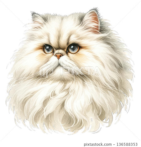 Fluffy white cat with blue eyes and long fur 136588353