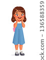 Cute little excited Indian school girl. Cartoon vector illustration. 136588359
