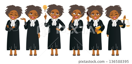 Female Judge Woman Character Poses and Expressions Set 136588395