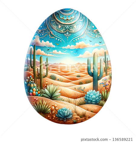 Desert landscape with cactus and succulents under blue sky Desert landscape with cactus and succulents under blue sky 136589221