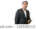 Businessman Using Smartphone on White Background 136590113