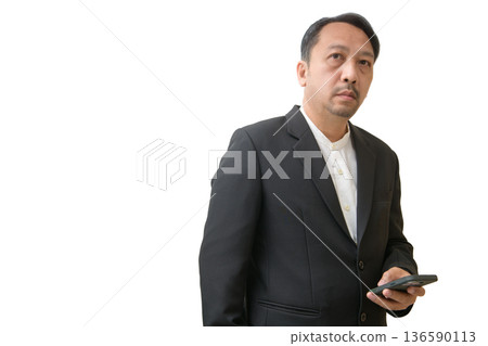 Businessman Using Smartphone on White Background Businessman Using Smartphone on White Background 136590113