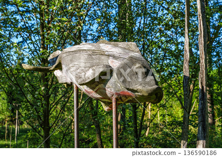 Kranzberg , Germany - May 01, 2025: Asia garden in the World Forest, Weltwald in Freising, Bavaria, Germany. 136590186