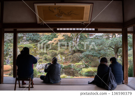 從日式房間眺望秋季日式庭園 136590379