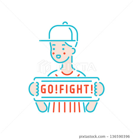 Illustration of a man cheering for a baseball team, holding up a scarf Illustration of a man cheering for a baseball team, holding up a scarf 136590396
