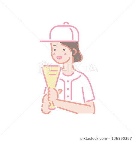 一個女人為棒球歡呼的插圖 136590397