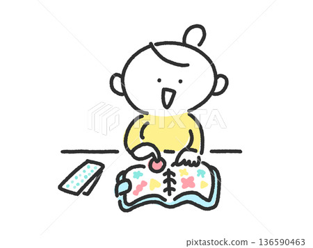 A female character having fun sticking stickers in a sticker book - Cute hand-drawn line art - Shirukatsu A female character having fun sticking stickers in a sticker book - Cute hand-drawn line art - Shirukatsu 136590463