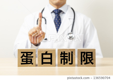 一個標有“蛋白質限制”的方框和一個醫生 136590704