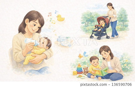 Illustration of parenting depicting mother-child interaction Illustration of parenting depicting mother-child interaction 136590706