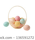 Colorful Eggs in a Basket Set on a Plain Background for a Festive Decoration 136591272