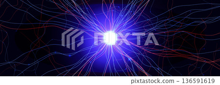 Neuron Firing Human Brain Neural Network Innovate Science Technology Background. Medical Neurology Bio Tech Scientific Research Banner Flash Glow Fractal. Blue AI Digital Net. Vector Illustration 136591619