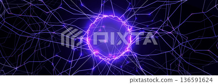 Energy Light Ring Neon Circle Net Web. Magic Portal Hole, Thunder Light Round Lightnin, Lightning Ball. Blue Purple Hole Light, Static Current Effect Background. Vector Illustration 136591624