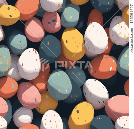 Colorful speckled Easter eggs forming abstract spring seamless pattern. Many colorful speckled Easter eggs creating a festive spring holiday background Colorful speckled Easter eggs forming abstract spring seamless pattern. Many colorful speckled Easter eggs creating a festive spring holiday background 136591797