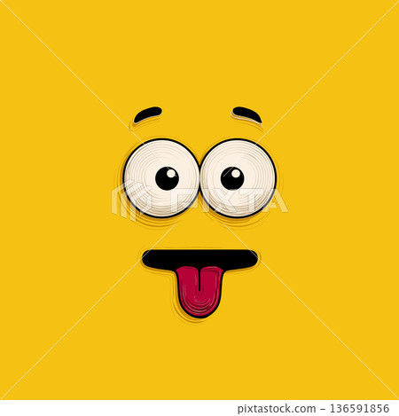 Funny cartoon character face with tongue sticking out. Cartoon character face showing a playful expression with wide eyes and tongue sticking out Funny cartoon character face with tongue sticking out. Cartoon character face showing a playful expression with wide eyes and tongue sticking out 136591856