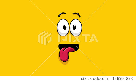 Funny cartoon character face with tongue sticking out. Cartoon character face showing a playful expression with wide eyes and tongue sticking out Funny cartoon character face with tongue sticking out. Cartoon character face showing a playful expression with wide eyes and tongue sticking out 136591858