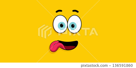 Funny cartoon character face with tongue sticking out. Cartoon character face showing a playful expression with wide eyes and tongue sticking out Funny cartoon character face with tongue sticking out. Cartoon character face showing a playful expression with wide eyes and tongue sticking out 136591860