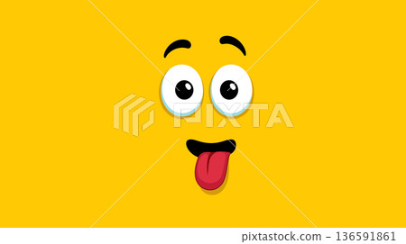 Funny cartoon character face with tongue sticking out. Cartoon character face showing a playful expression with wide eyes and tongue sticking out Funny cartoon character face with tongue sticking out. Cartoon character face showing a playful expression with wide eyes and tongue sticking out 136591861