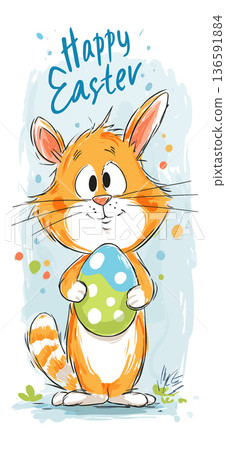 Happy Easter text with cute decorated eggs illustration. Cartoon Easter eggs with smiling faces and festive decorations forming a holiday greeting Happy Easter text with cute decorated eggs illustration. Cartoon Easter eggs with smiling faces and festive decorations forming a holiday greeting 136591884