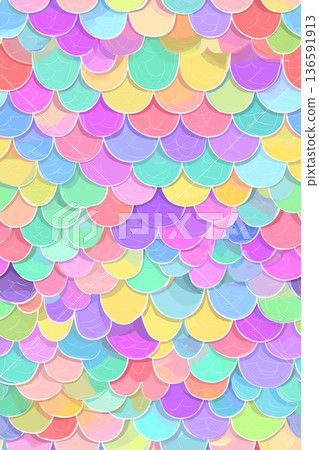 Pastel rainbow mermaid scales seamless pattern background. Cute iridescent texture creating a dreamy fantasy wallpaper for packaging 136591913