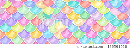 Pastel rainbow mermaid scales seamless pattern background. Cute iridescent texture creating a dreamy fantasy wallpaper for packaging 136591916