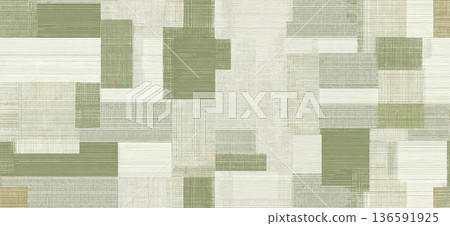Patchwork geometric pattern creating a seamless textured background. Seamless collage of muted sage and khaki rectangular shapes with woven fabric texture Patchwork geometric pattern creating a seamless textured background. Seamless collage of muted sage and khaki rectangular shapes with woven fabric texture 136591925