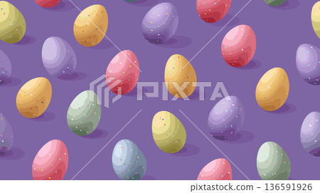 Seamless pattern of colorful pastel Easter eggs on purple. Colorful pastel Easter eggs forming a cute seamless pattern on a purple background 136591926