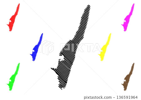 Langeland island (Kingdom of Denmark) map vector illustration, scribble sketch Langeland map Langeland island (Kingdom of Denmark) map vector illustration, scribble sketch Langeland map 136591964