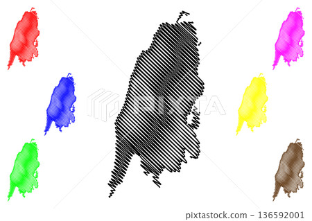 Lefkada island (Hellenic Republic, Greece, Ionian Islands) map vector illustration, scribble sketch Leucadia, Lefkas or Leukas map 136592001