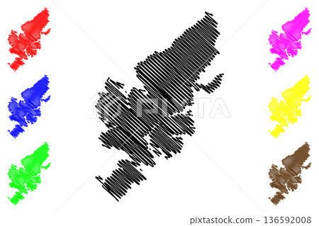 Lewis and Harris island (United Kingdom of Great Britain and Northern Ireland, Outer Hebrides, Scotland) map vector illustration, scribble sketch Lewis with Harris map 136592008