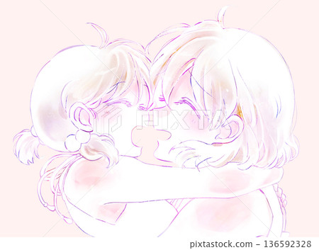 A woman and a girl hugging each other happily A woman and a girl hugging each other happily 136592328