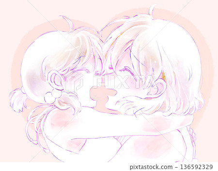 女人和女孩幸福地擁抱在一起 心 136592329