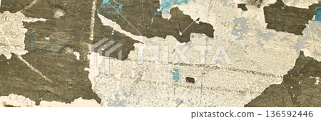 Textured abstract wall with peeling paint in earth tones and blue accents Textured abstract wall with peeling paint in earth tones and blue accents 136592446