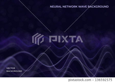 Neural network wave background with flowing particle surfaces and smooth dynamic lines. Vector abstract futuristic digital composition with depth, motion and soft glowing dots. For artificial Neural network wave background with flowing particle surfaces and smooth dynamic lines. Vector abstract futuristic digital composition with depth, motion and soft glowing dots. For artificial 136592575