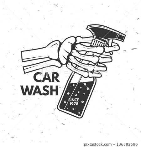 Car wash logo, emblems, badges and icons. Vector. Template for car wash logo, cleaning car, washing and service with cleaning equipment. 136592590