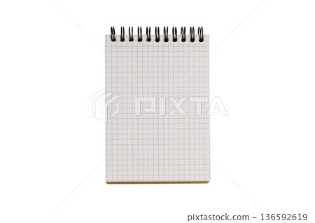 Open spiral notepad with clean white pages and kraft cover isolated on background. Open spiral notepad with clean white pages and kraft cover isolated on background. 136592619